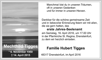 Traueranzeige von Mechthild Tigges von Die Glocke