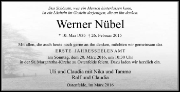 Traueranzeige von Werner Nübel von Die Glocke