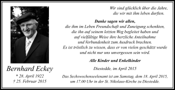 Traueranzeige von Bernhard Eckey von Die Glocke