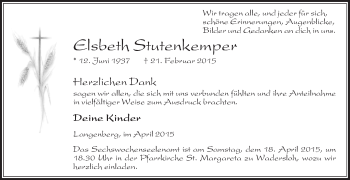 Traueranzeige von Elsbeth Stutenkemper von Die Glocke