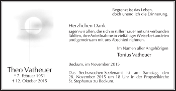Traueranzeige von Theo Vatheuer von Die Glocke
