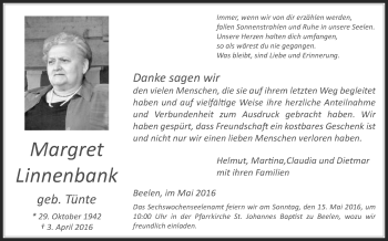 Traueranzeige von Margret Linnenbank von Die Glocke