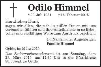Traueranzeige von Odilo Himmel von Die Glocke
