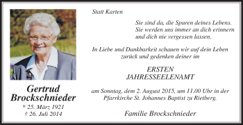 Traueranzeige von Gertrud Brockschnieder von Die Glocke