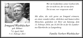 Traueranzeige von Irmgard Wietbüscher von Die Glocke