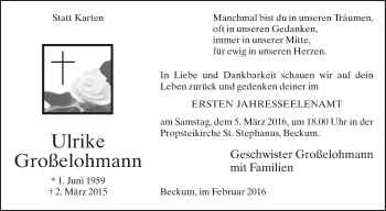 Traueranzeige von Ulrike Großelohmann von Die Glocke