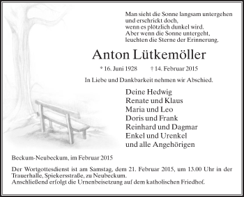 Traueranzeige von Anton Lütkemöller von Die Glocke