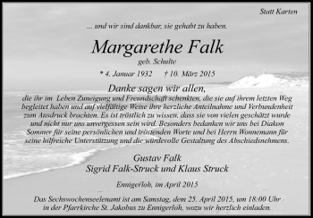 Traueranzeige von Margarethe Falk von Die Glocke