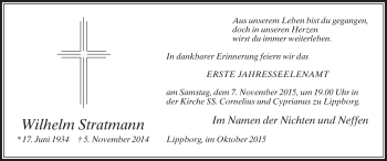 Traueranzeige von Wilhelm Stratmann von Die Glocke