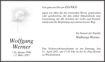 Traueranzeige von Wolfgang Werner von Die Glocke