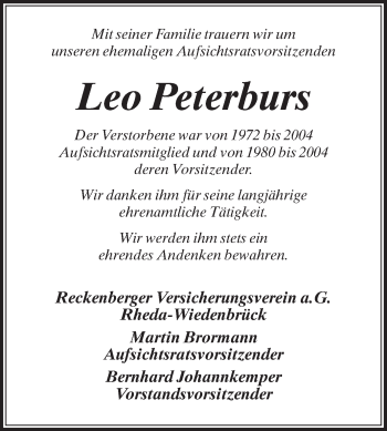 Traueranzeige von Leo Peterburs von Die Glocke