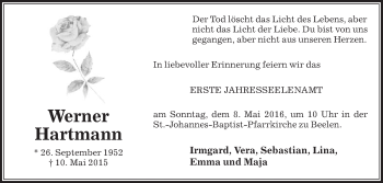 Traueranzeige von Werner Hartmann von Die Glocke