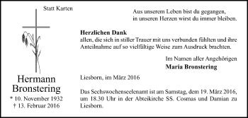 Traueranzeige von Hermann Bronstering von Die Glocke