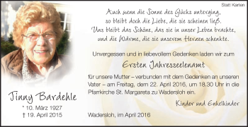 Traueranzeige von Tinny Bardehle von Die Glocke