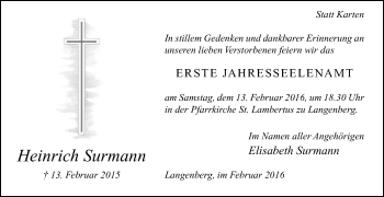 Traueranzeige von Heinrich Surmann von Die Glocke