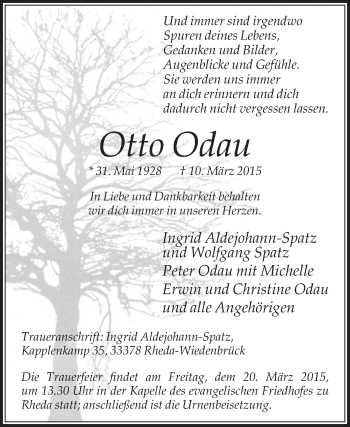Traueranzeige von Otto Odau von Die Glocke