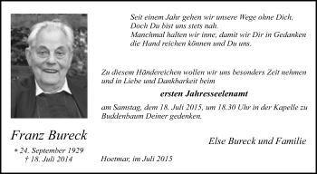 Traueranzeige von Franz Bureck von Die Glocke