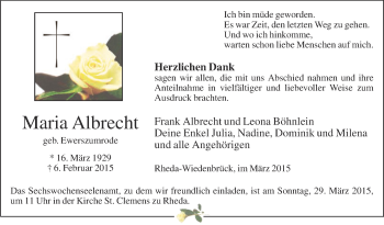 Traueranzeige von Maria Albrecht von Die Glocke