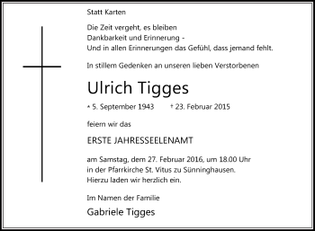 Traueranzeige von Ulrich Tigges von Die Glocke