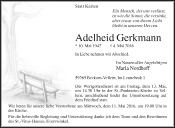 Traueranzeige von Adelheid Gerkmann von Die Glocke