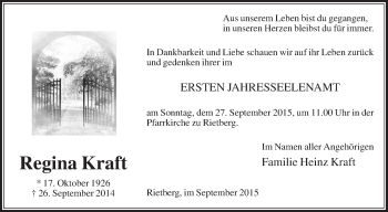 Traueranzeige von Regina Kraft von Die Glocke