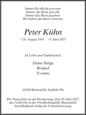 Traueranzeige von Peter Kühn von Die Glocke