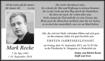 Traueranzeige von Mark Reeke von Die Glocke