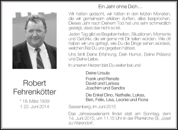 Traueranzeige von Robert Fehrenkötter von Die Glocke