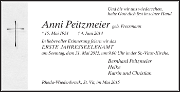 Traueranzeige von Anni Peitzmeier von Die Glocke