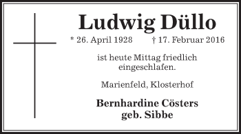 Traueranzeige von Ludwig Düllo von Die Glocke