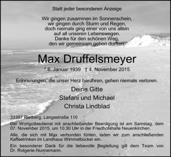 Traueranzeige von Max Druffelsmeyer von Die Glocke