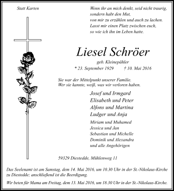 Traueranzeige von Liesel Schröer von Die Glocke