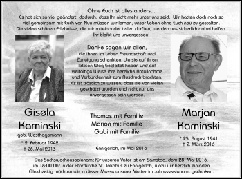 Traueranzeige von Gisela und Marjan Kaminski von Die Glocke