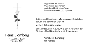Traueranzeige von Heinz Blomberg von Die Glocke