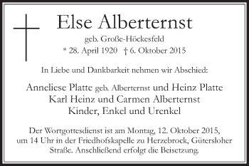 Traueranzeige von Else Alberternst von Die Glocke