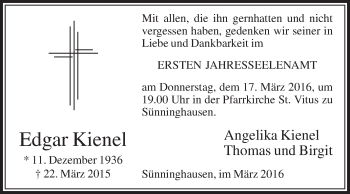 Traueranzeige von Edgar Kienel von Die Glocke