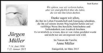 Traueranzeige von Jürgen Müller von Die Glocke