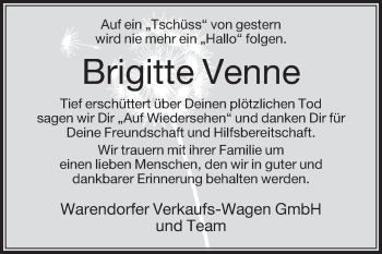 Traueranzeige von Brigitte Venne von Die Glocke