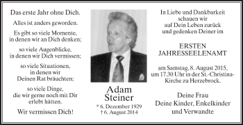 Traueranzeige von Adam Steiner von Die Glocke