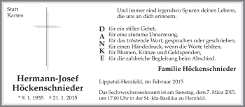 Traueranzeige von Hermann-Josef Höckenschnieder von Die Glocke