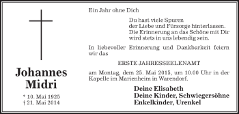 Traueranzeige von Johannes Midri von Die Glocke