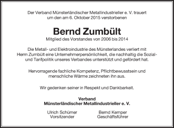 Traueranzeige von Bernd Zumbült von Die Glocke