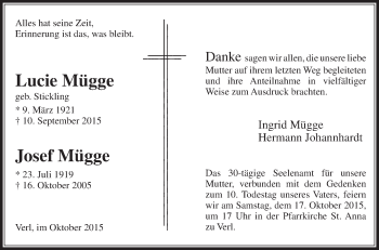 Traueranzeige von Lucie und Josef Mügge von Die Glocke