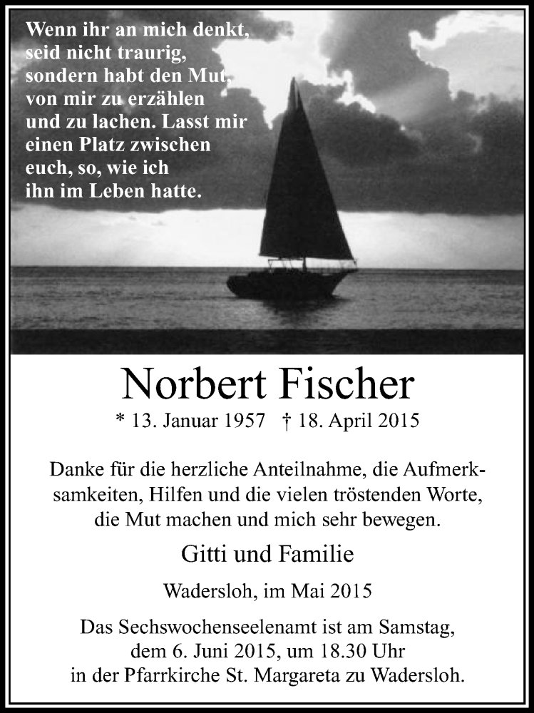  Traueranzeige für Norbert Fischer vom 30.05.2015 aus Die Glocke