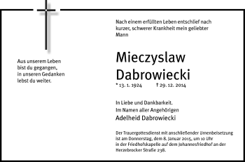 Traueranzeige von Mieczyslaw Dabrowiecki von Die Glocke