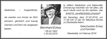 Traueranzeige von Bernhard Eckey von Die Glocke