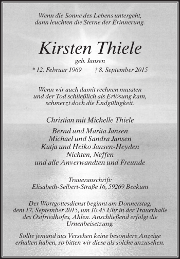Traueranzeige von Kirsten Thiele von Die Glocke