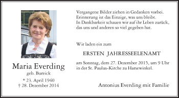 Traueranzeige von Maria Everding von Die Glocke