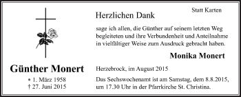 Traueranzeige von Günther Monert von Die Glocke