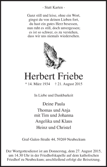 Traueranzeige von Herbert Friebe von Die Glocke